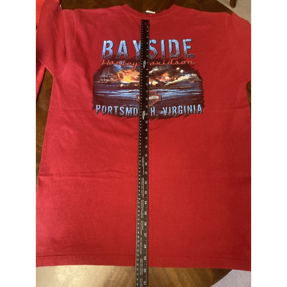 Harley Davidson Bayside Portsmouth, Va. Red T-shirt Mens L Civil War Ships - Picture 7 of 10